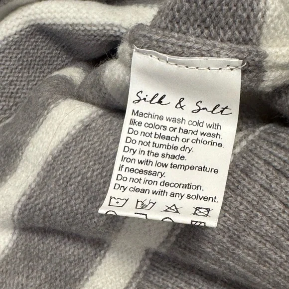 Silk and Salt Denise Gray and White Stripped Sweater Size Medium - Picture 4 of 5